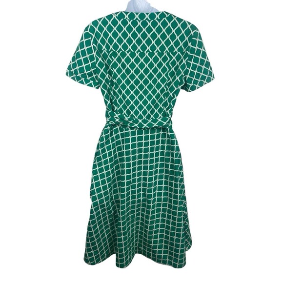 Boden Green White Geometric Lara Wrap Tea Picnic Short Sleeve Dress 8L - Picture 9 of 16
